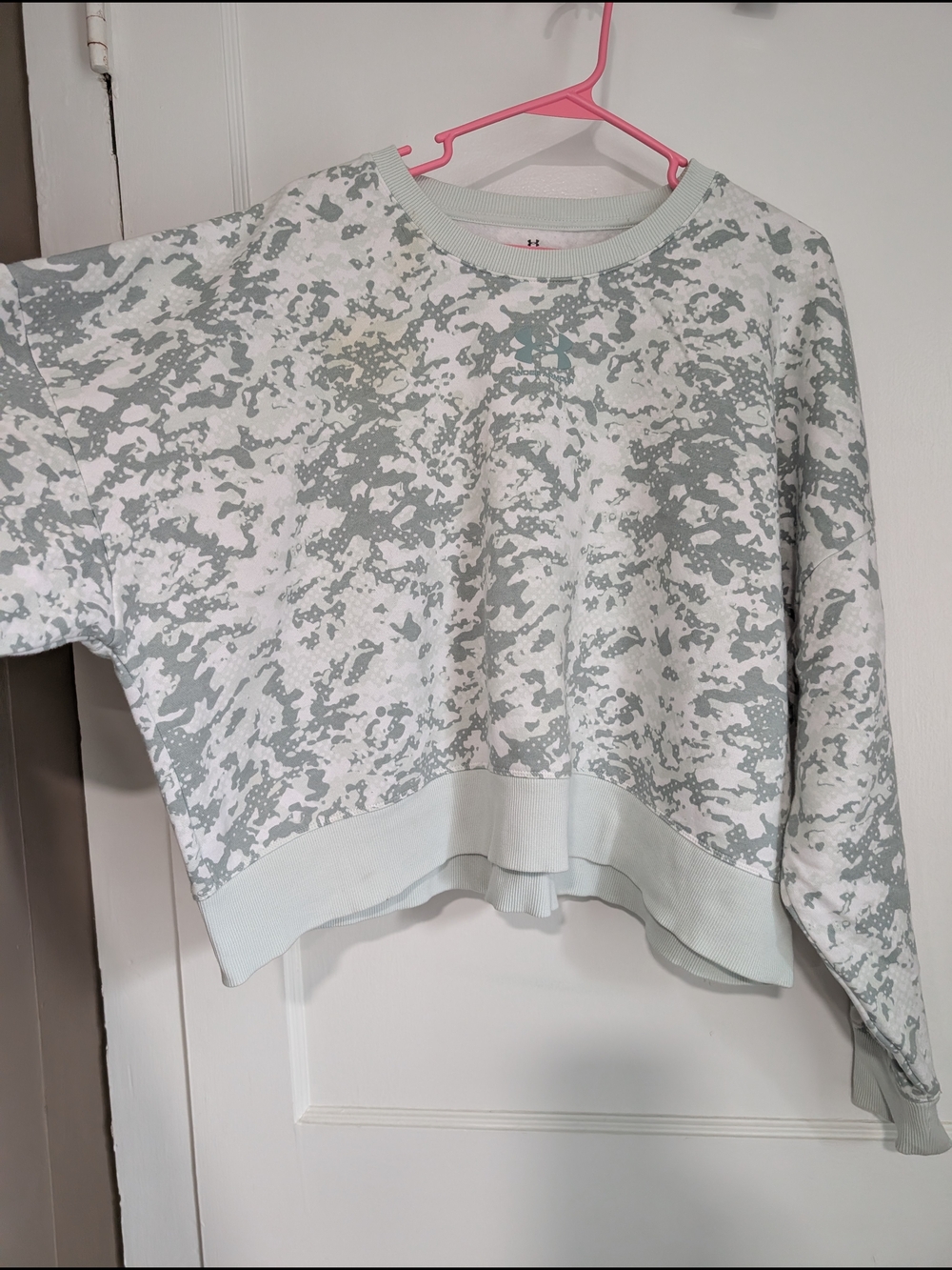 Under Armour Light Gray and White Crop Crewneck Sweatshirt